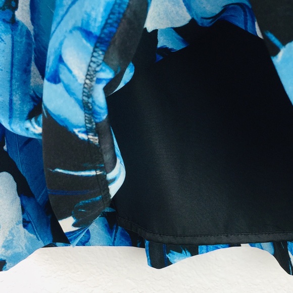 KENSIE Falling Leaves Dress Fall Blue Black Multi Feather Print Cap Sleeve 10 - Picture 11 of 12